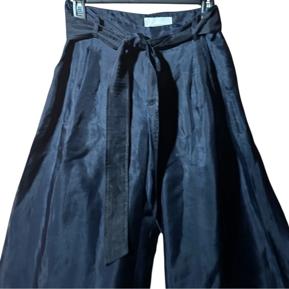 By Anthropologie Navy Silk Organza Wide-Leg Pants - Picture 4 of 7